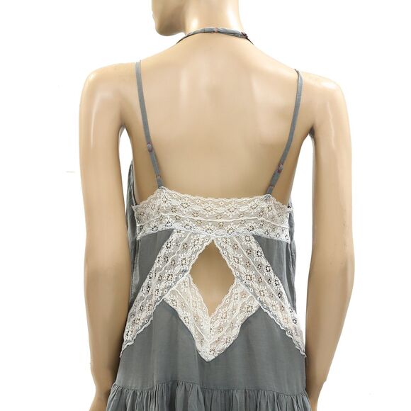 Intimately Free People Mini Slip Dress Lace Cutout Romantic Beach Gray S 276212 - Picture 4 of 4